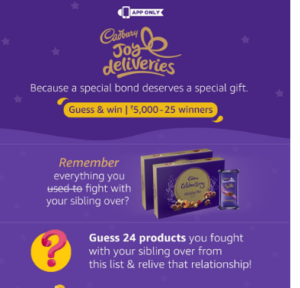 amazon cadbury contest win Rs 5000 answers added dealnloot 25th July