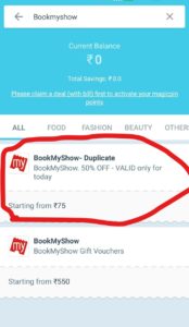 MagicPin App- Buy BookMyShow vouchers at 50% Off on Rs 150 worth voucher