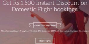 Makemytrip- Get upto Rs 1,500 Instant Discount on Domestic Flight bookings via HDFC Credit card