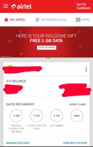 MyAirtel App- Get 1 GB 4G data