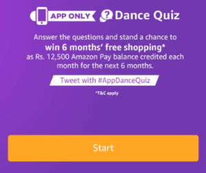 amazon app dance quiz answer 5 questions win free shopping dealnloot answers added