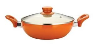 Nirlon Aluminium Deep Kadai with Lid, 3 Litres, Orange