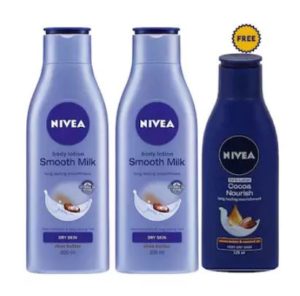 Buy 2 Nivea Smooth Milk with Shea Butter, 200ml & Get Nivea Cocoa Nourish Body Lotion 120ml Free at Rs 279 only paytmmall