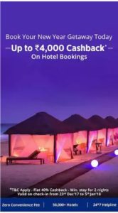 Flat 40% Cashback Upto Rs. 4000 Cashback on Hotel Bookings