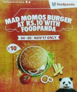 mad momos foodpanda app 4-5 nov Rs 10 only burger