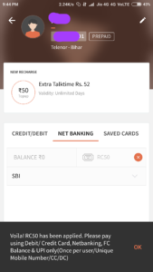 FreeCharge – Proof of Rs 50 Cashback on Rs 50 Recharge