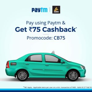 Meru Cab - Flat Rs.75 Cashback when you pay using Paytm