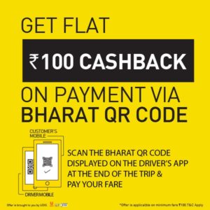 Meru Cab- Get Flat Rs 100 Cashback on Transaction via Bharat QR code 