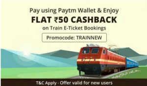 Paytm- Get Flat Rs 50 Cashback on Train Booking 