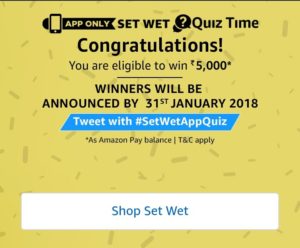 Prize of Amazon Set Wet Quiz