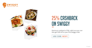 Swiggy- Get flat 25% cashback for your Swiggy food order via Freecharge