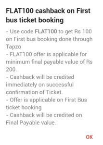 Flat 100 cashback on 1st bus ticket booking