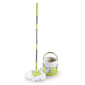 Cello Kleeno Ultra Clean Spin Mop Bucket With Round Refill Heads (Green, 4-Pieces)