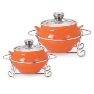 Cello Prego Potenza Handi Casserole With Metal Stand 1000ml + 1500ml, Orange