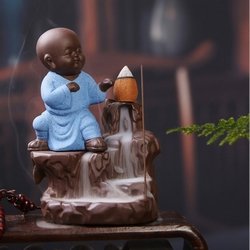 eCraftIndia Karate Style Blue Monk Buddha Smoke Backflow Cone Incense Holder