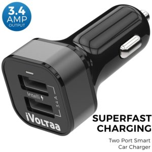 iVoltaa 3.4A Dual Port Car Charger - Black