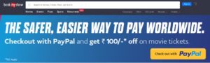 bookmyshow paypal get flat Rs 100 on movie tickets