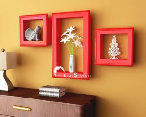 Amazon- Buy Home Sparkle Wooden Wall Shelves with Frames (Set of 3, Red) at Rs 611