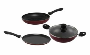 Amazon - Buy Renberg Aluminium Cookware Set, 3-Pieces, Red  at Rs 893