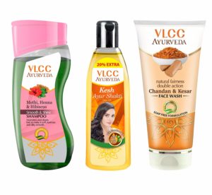 Amazon - Buy VLCC Ayurveda Silky Shine Shampoo, Hair oil and Kesar Chandan Face Wash Combo  at Rs 164 only