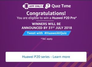 Amazon Huawei Quiz Answers - Congratulations