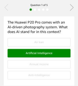 Amazon Huawei Quiz Answers - Question 1