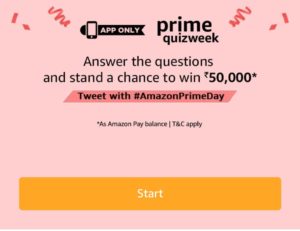 (Answers Added) Amazon Prime Quiz Week – Answer & Win Rs. 50000