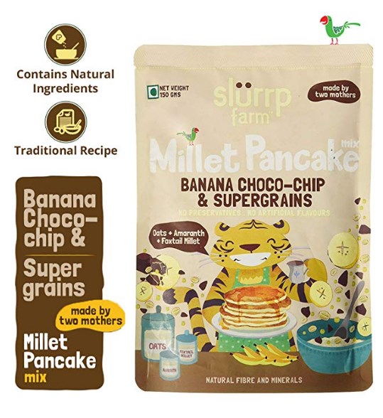 Slurrp Farm Millet Pancake Mix, Banana Choco-chip and Supergrains, 150g 97