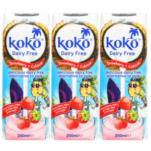 Koko Dairy Free Strawberry Flavoured Coconut Milk Vegan Drink, 250 ML [Pack of 3