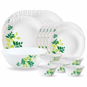 Larah by Borosil Fern Opalware Dinner Set, 19-Pieces, White