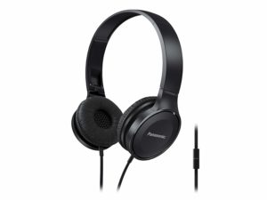 Panasonic On Ear Stereo Headphones RP-HF100M-K with Integrated Mic and Controller, Travel-Fold Design, Matte Finish, Black