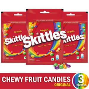 Skittles Bite-Size Fruit Candies Pouch, Original Pouch, 204 g with Skittles Pouch, Pack of 3