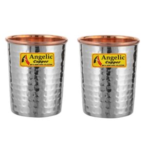 Angelic Copper Steel Hammered Glasses Set,260 ml, Set of 2, Brown