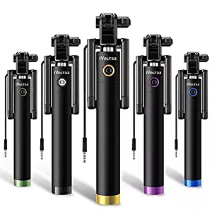 iVoltaa Next Gen Compact Wired Selfie Stick for iPhone and Android - Black