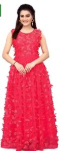 Self Design Cotton Blend Ball Gown  (Pink)