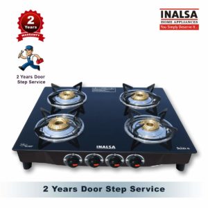 Inalsa Dazzle Glass Top, 4 Burner Gas Stove with Rust Proof Powder Coated Body