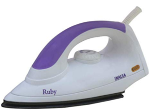 Inalsa Ruby 1000-Watt Dry Iron with Non-Stick Coated Soleplate (White and Purple)