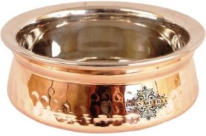 IndianArtVilla Steel Copper Hammered Design Handi