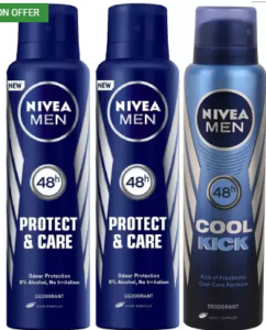  Nivea Men Protect & Care Deodorant & Cool Kick Deodorant - Pack of 3 Deodorant Spray - For Men  (450 ml, Pack of 3)