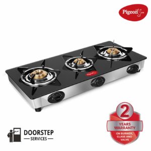 Pigeon by Stovekraft Favourite 3 Burner Line Cook Top Stove, Black