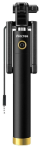 iVoltaa Next Gen Compact Wired Selfie Stick for iPhone and Android - Black