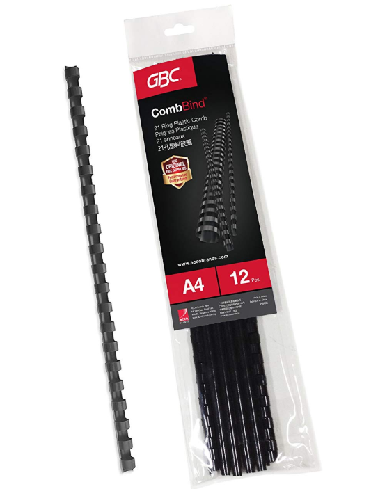 GBC Plastic Binding Combs 21R 6.0mm with 25 Sheet Capacity, Black (Pack of 12)