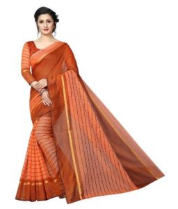 Perfectblue Women's Banarsi Cotton Silk Saree With Blouse Piece