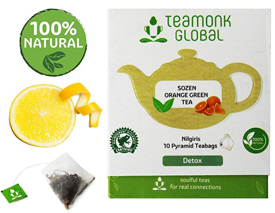 Teamonk Orange Green Tea, Long Leaf 10 Tea Bags, 93 g