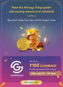 a scratch card and win up to ₹100 Cashback on purchase of Gold from Safegold through PhonePe