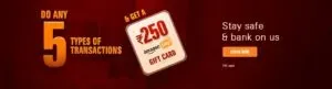 any 5 types of transactions and get Rs 250 Amazon Pay Gift Card