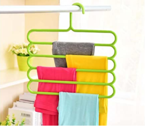 Pindia 1Pc 'S' Shape Plastic 5 Layer Pant Hanger, Cupboard Organiser Space Saving Hanger-Random Color