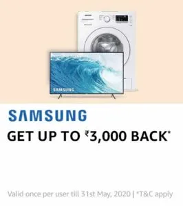 any product from Samsung Physical store and get upto Rs 3000 cashback via Scan and Pay