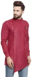 BENSTOKE Men Solid Cotton Blend Asymmetric Kurta