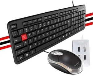 Quantum Wired USB Combo with Keyboard, Mouse and 4 Port USB-Hub